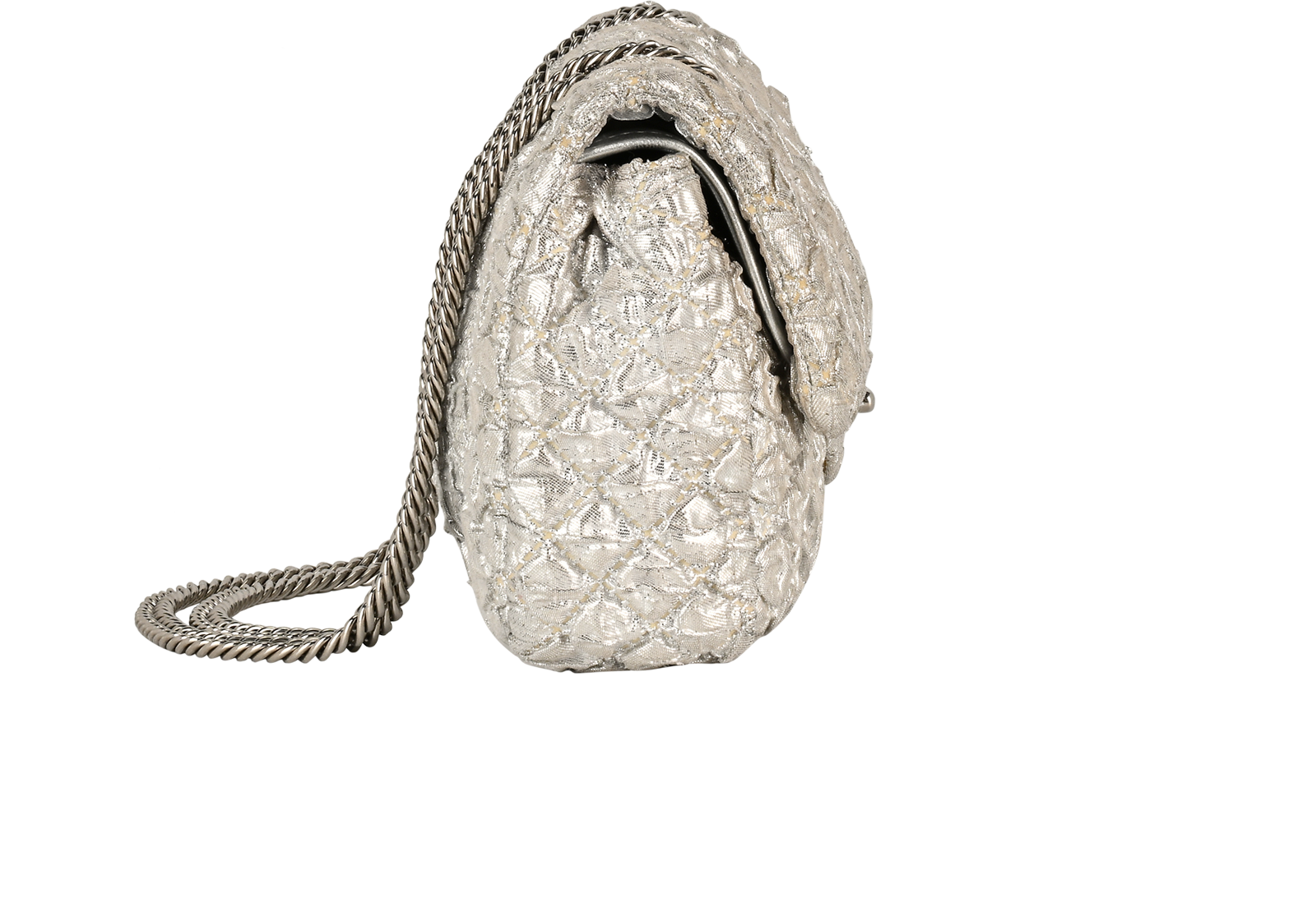 Metallic Small Double Flap, &pound;2,200, Handbags, Silver, Fabric/Leather, Side view